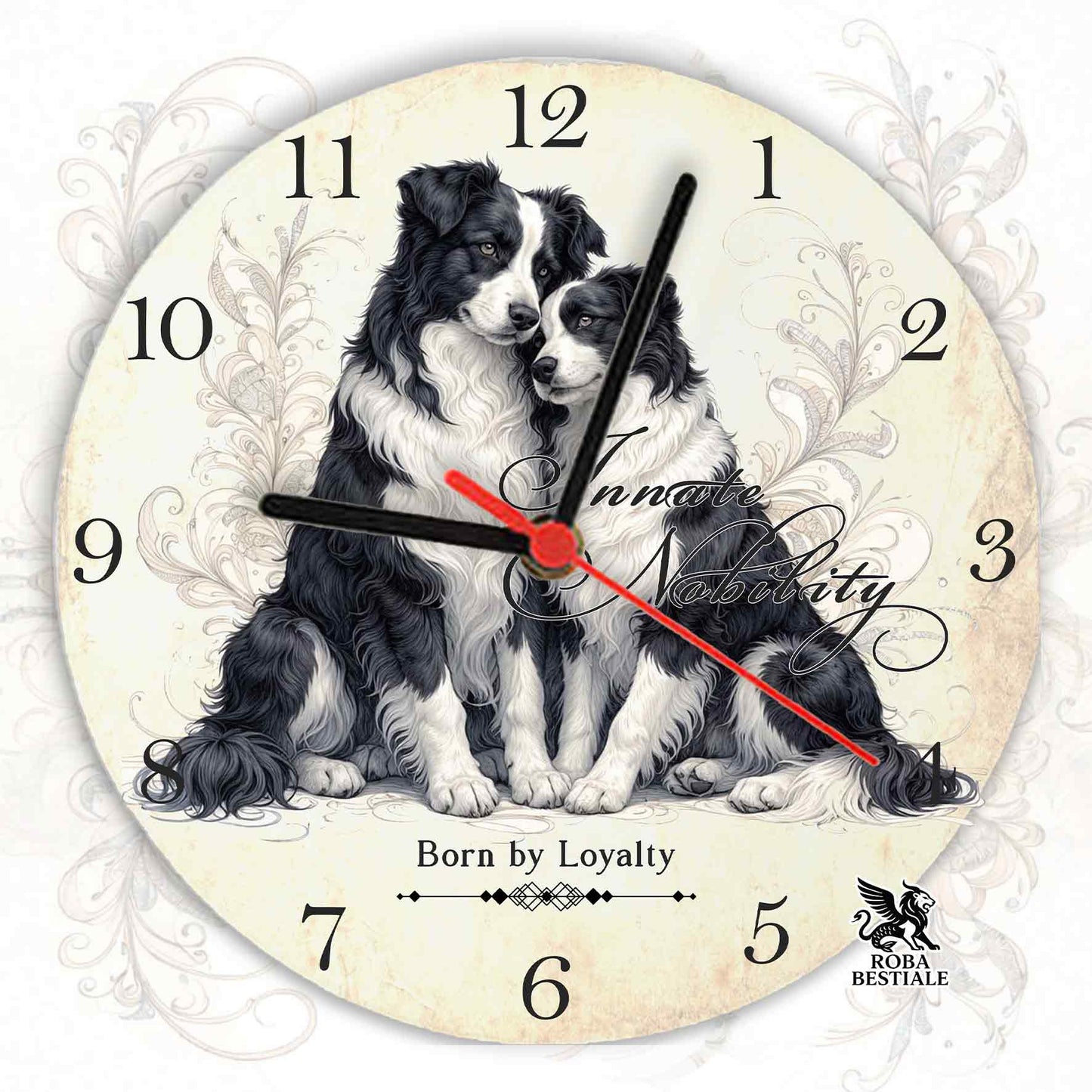 Orologio da Muro NOBILITY - BORDER COLLIE Bianco e Nero - in MDF - diametro 20 o 30 cm