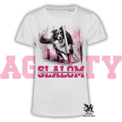 T-Shirt AGILITY SLALOM - BORDER COLLIE Bianco e Nero - Bianca, colore dettagli a scelta - dalla XS alla 5XL