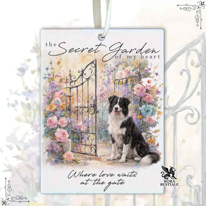 Profumatore SECRET GARDEN - BORDER COLLIE Bianco e Nero - In Feltro, con cordino - 7,5 x 10 cm