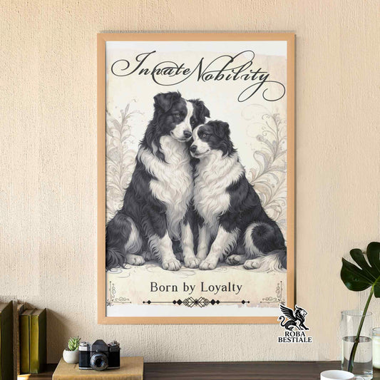 Quadretto NOBILITY - BORDER COLLIE Bianco e Nero - Con cornice in legno, formato A4