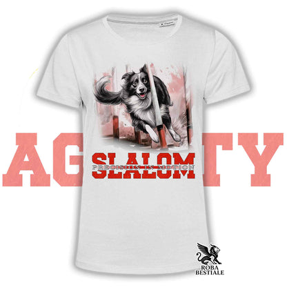 T-Shirt AGILITY SLALOM - BORDER COLLIE Bianco e Nero - Bianca, colore dettagli a scelta - dalla XS alla 5XL
