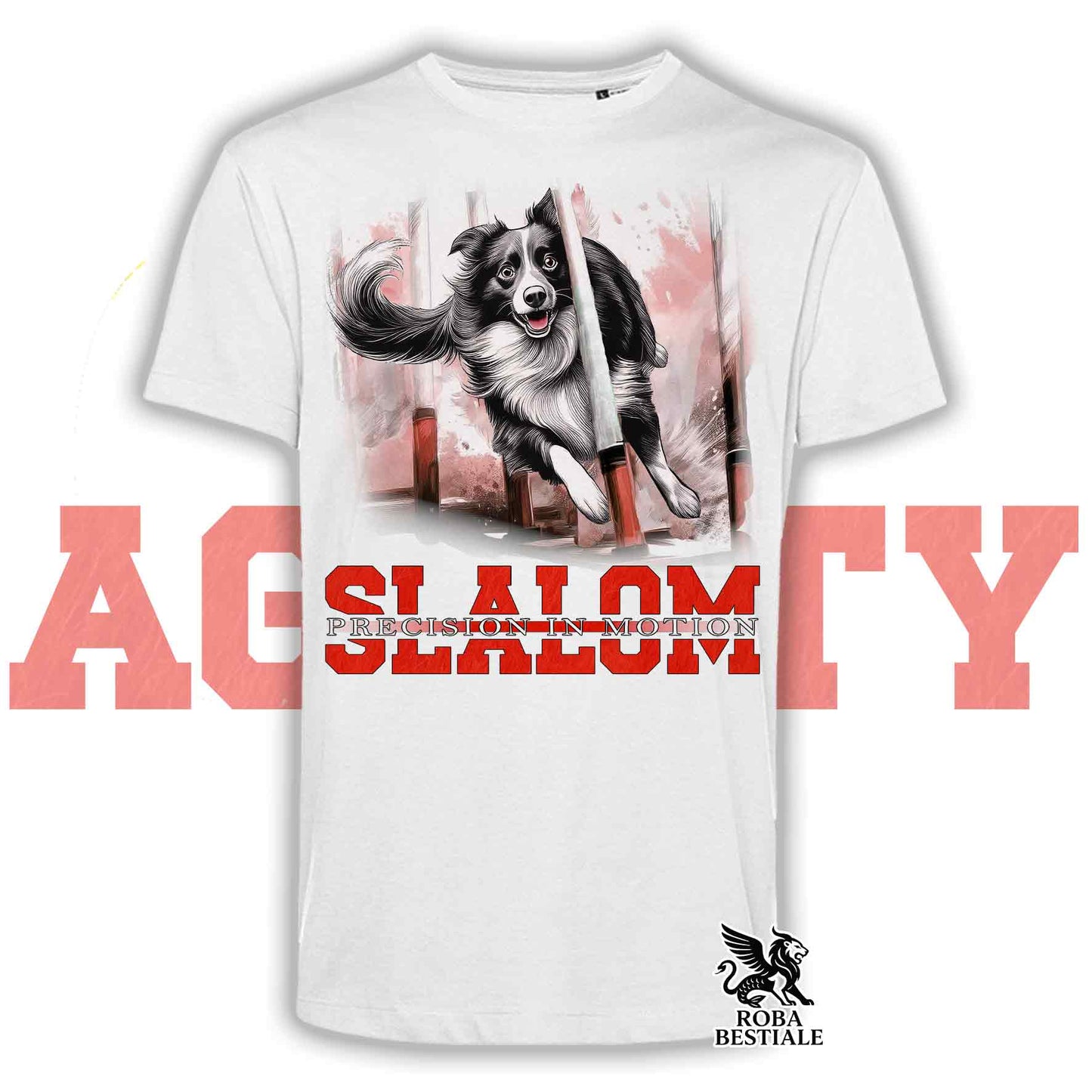 T-Shirt AGILITY SLALOM - BORDER COLLIE Bianco e Nero - Bianca, colore dettagli a scelta - dalla XS alla 5XL