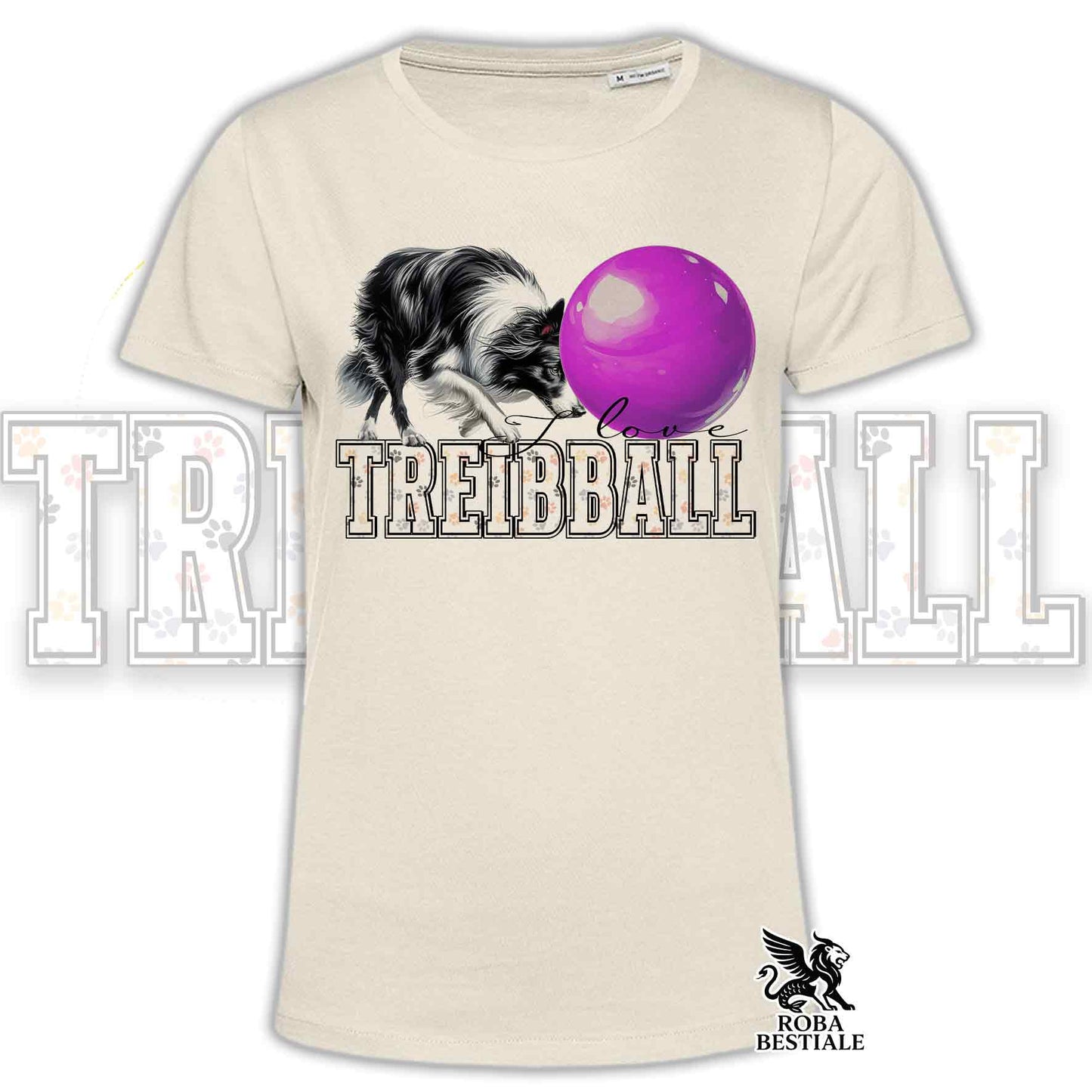 T-Shirt I LOVE TREIBBALL - BORDER COLLIE Bianco e Nero - Off White, colore dettagli a scelta - dalla XS alla 2XL