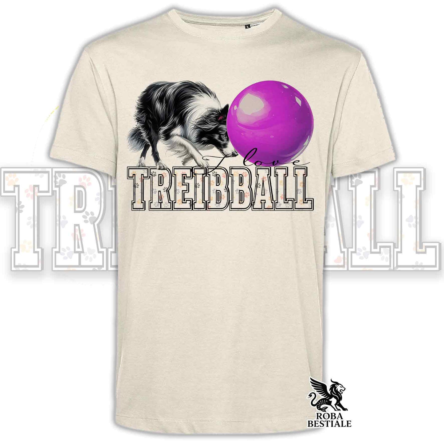 T-Shirt I LOVE TREIBBALL - BORDER COLLIE Bianco e Nero - Off White, colore dettagli a scelta - dalla XS alla 2XL