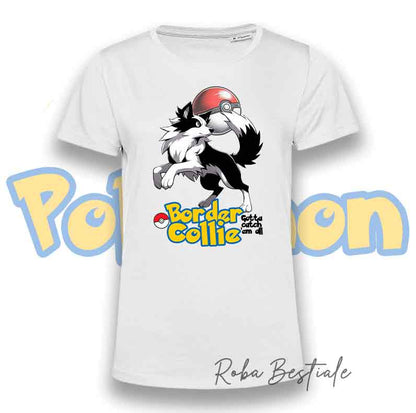 T-Shirt POKEMON - BORDER COLLIE Bianco & Nero