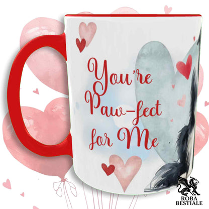 Tazza LOVE ME - BORDER COLLIE Bianco e Nero - In Ceramica, con dettagli Rossi - 330 ml
