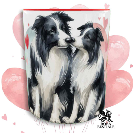 Tazza LOVE ME - BORDER COLLIE Bianco e Nero - In Ceramica, con dettagli Rossi - 330 ml