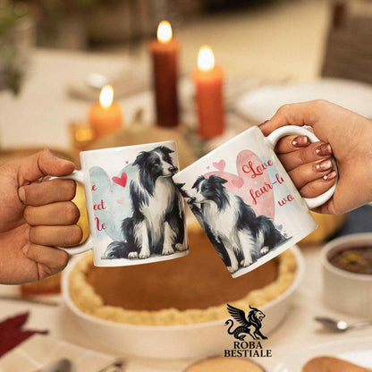 Tazza LOVE ME - BORDER COLLIE Bianco e Nero - In Ceramica, con dettagli Rossi - 330 ml