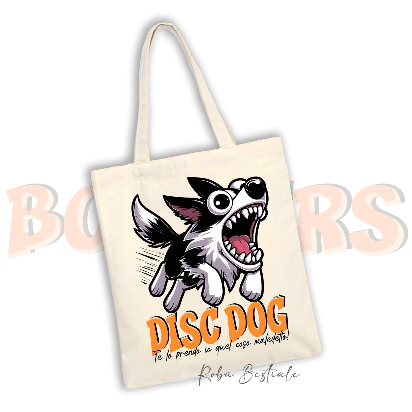 Shopper BONKERS - DISC DOG - BORDER COLLIE Bianco e Nero - Diversi colori disponibili