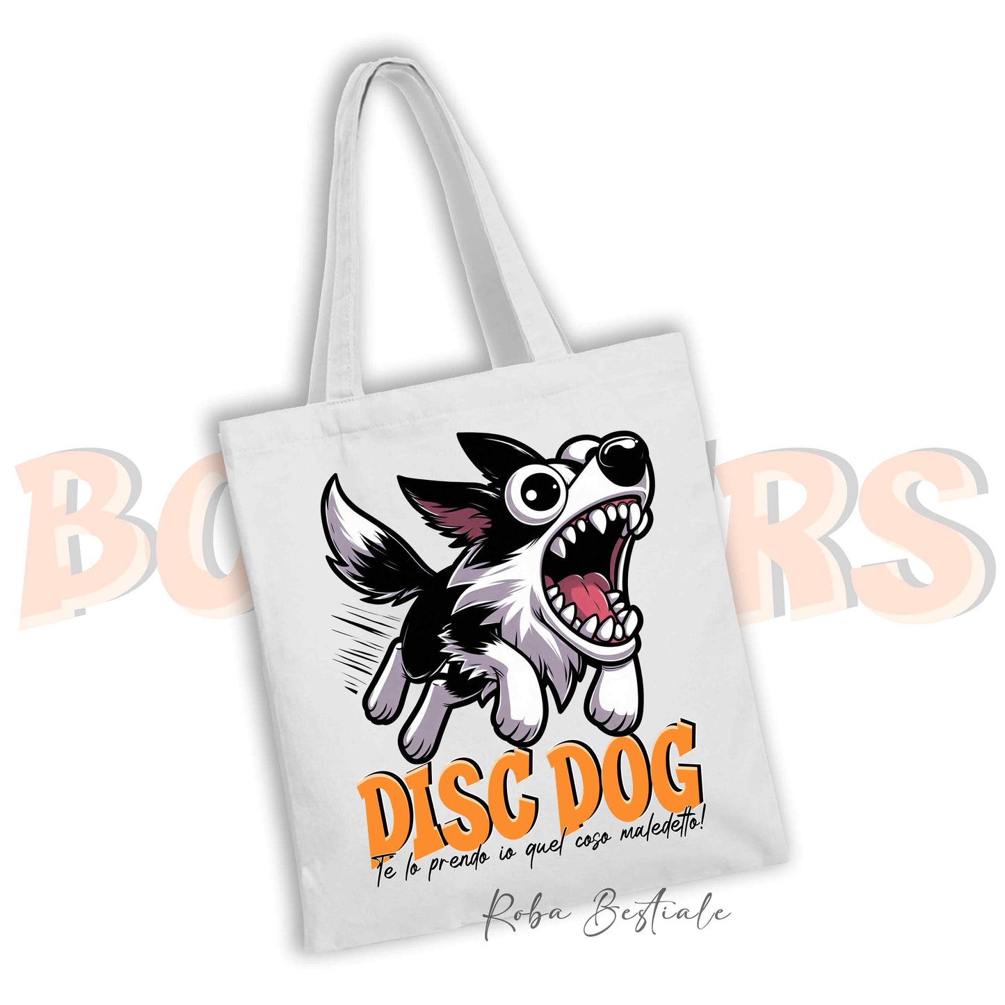 Shopper BONKERS - DISC DOG - BORDER COLLIE Bianco e Nero - Diversi colori disponibili