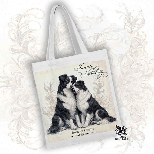 Tote Bag NOBILITY - BORDER COLLIE Bianco e Nero - 100% Cotone - Bianca o Beige