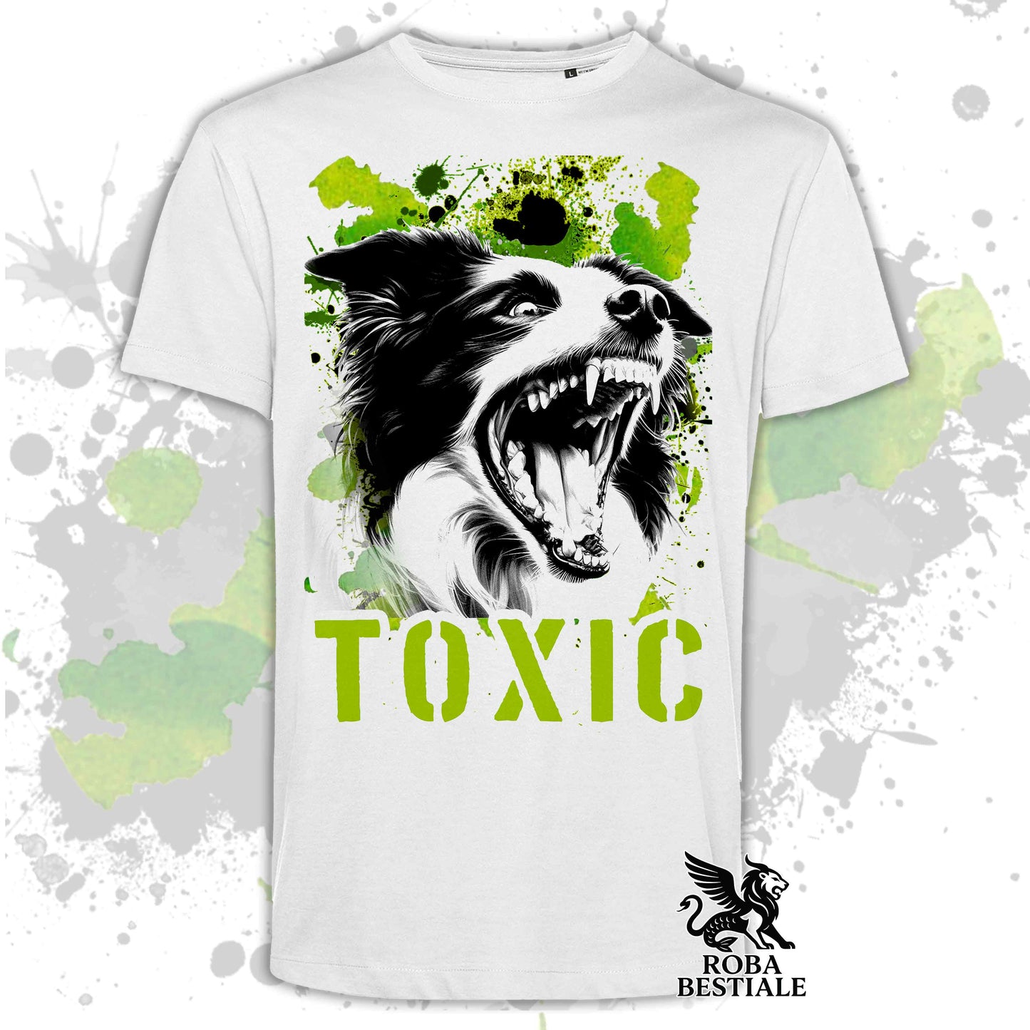 TOXIC T-Shirt - BORDER COLLIE - White or Beige, Men's or Women's - from XS to 5XL