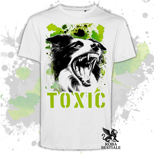 T-Shirt TOXIC - BORDER COLLIE - Uomo o Donna - Bianca, Beige o Nera, dalla XS alla 5XL