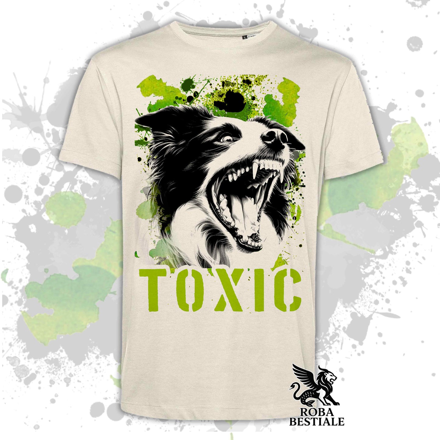 TOXIC T-Shirt - BORDER COLLIE - White or Beige, Men's or Women's - from XS to 5XL