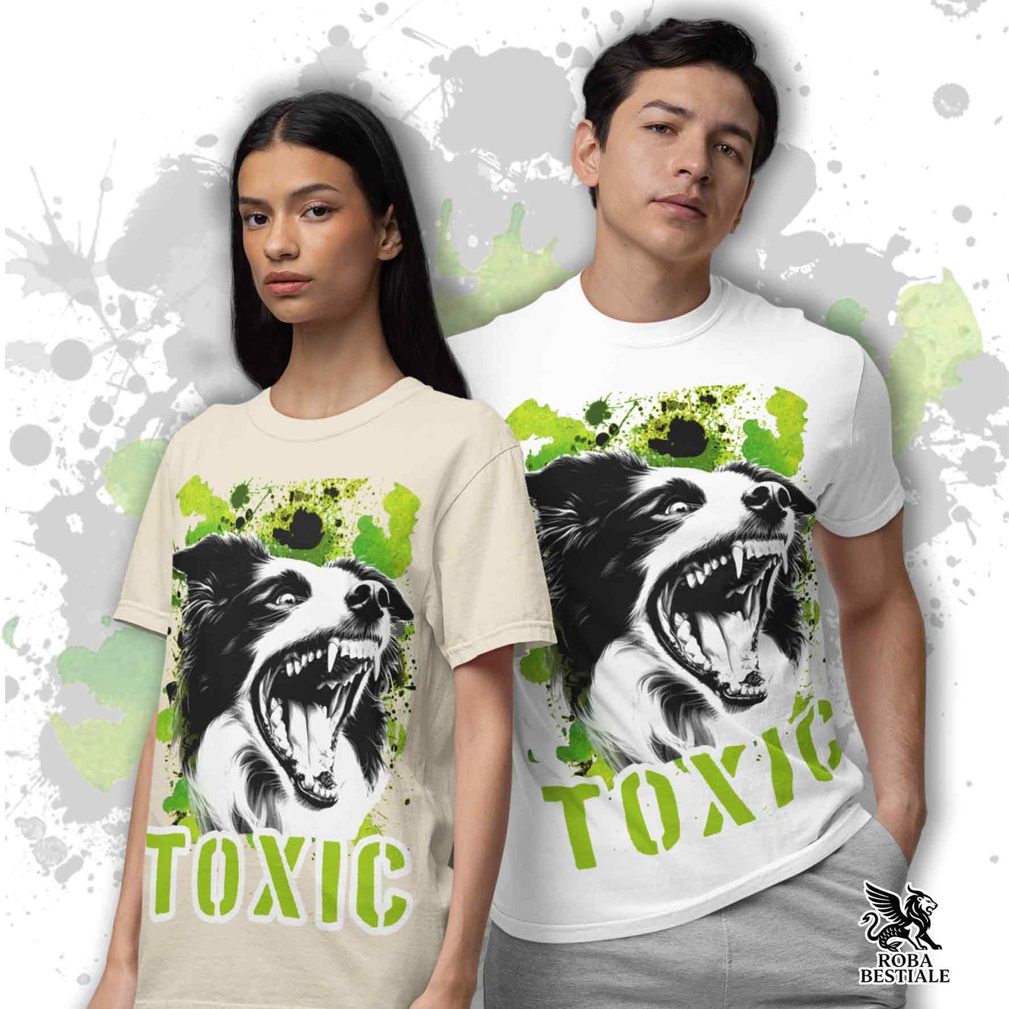 TOXIC T-Shirt - BORDER COLLIE - White or Beige, Men's or Women's - from XS to 5XL