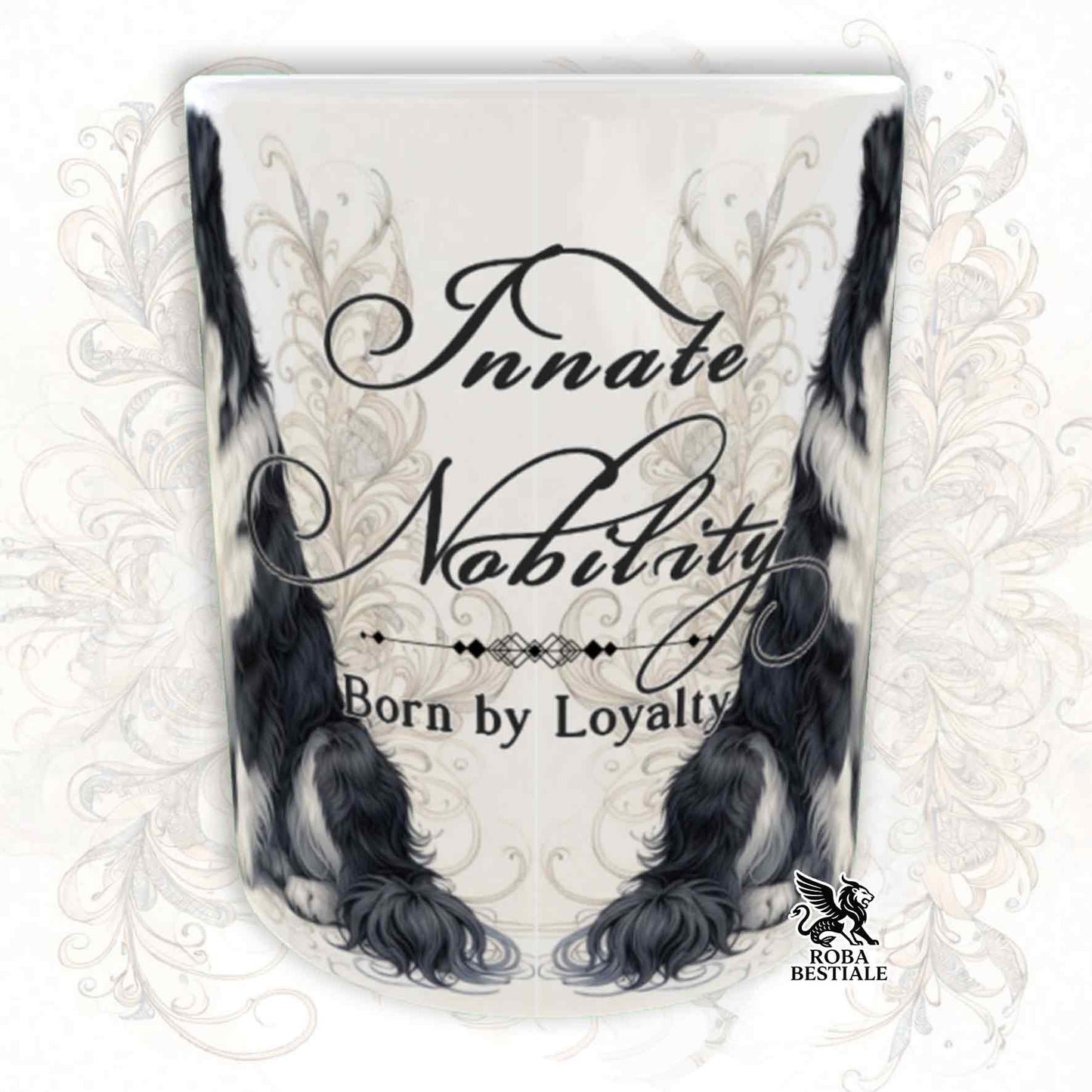 Tazza NOBILITY - BORDER COLLIE Bianco e Nero - Manico ORO - 330 ml - in Ceramica