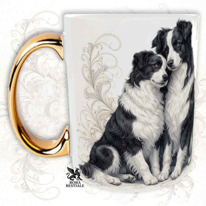 Tazza NOBILITY - BORDER COLLIE Bianco e Nero - Manico ORO - 330 ml - in Ceramica