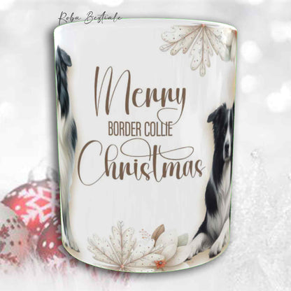 Tazza COZY WINTER - BORDER COLLIE Bianco e Nero - In Ceramica, con manico color Oro - 330 ml