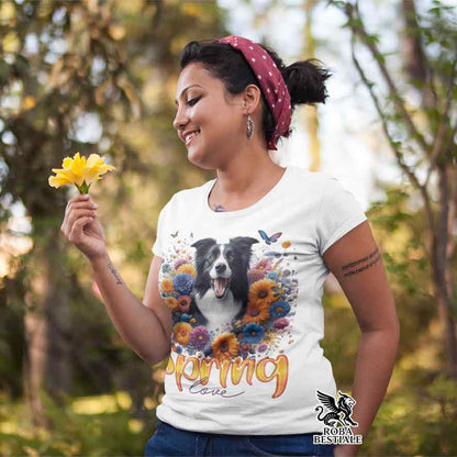 T-Shirt SPRING LOVE - BORDER COLLIE Bianco e Nero - Bianca o Beige, da Uomo o da Donna - dalla XS alla 5XL