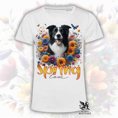 T-Shirt SPRING LOVE - BORDER COLLIE Bianco e Nero - Bianca o Beige, da Uomo o da Donna - dalla XS alla 5XL