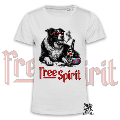 T-Shirt FREE SPIRIT - BORDER COLLIE Bianco e Nero - Bianca o Beige, da Uomo o da Donna - dalla XS alla 5XL