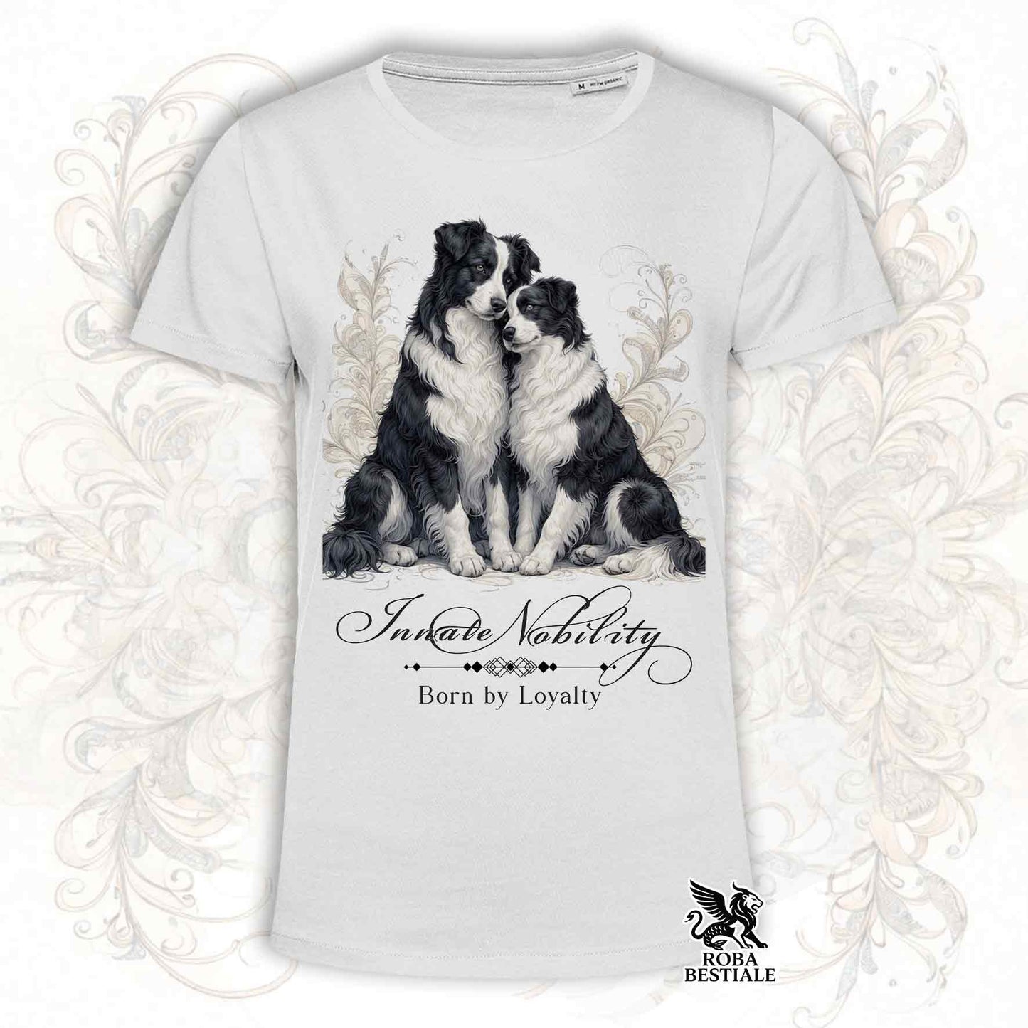 T-Shirt NOBILITY - BORDER COLLIE Bianco e Nero - Bianca o Beige, da Uomo o da Donna - dalla XS alla 5XL