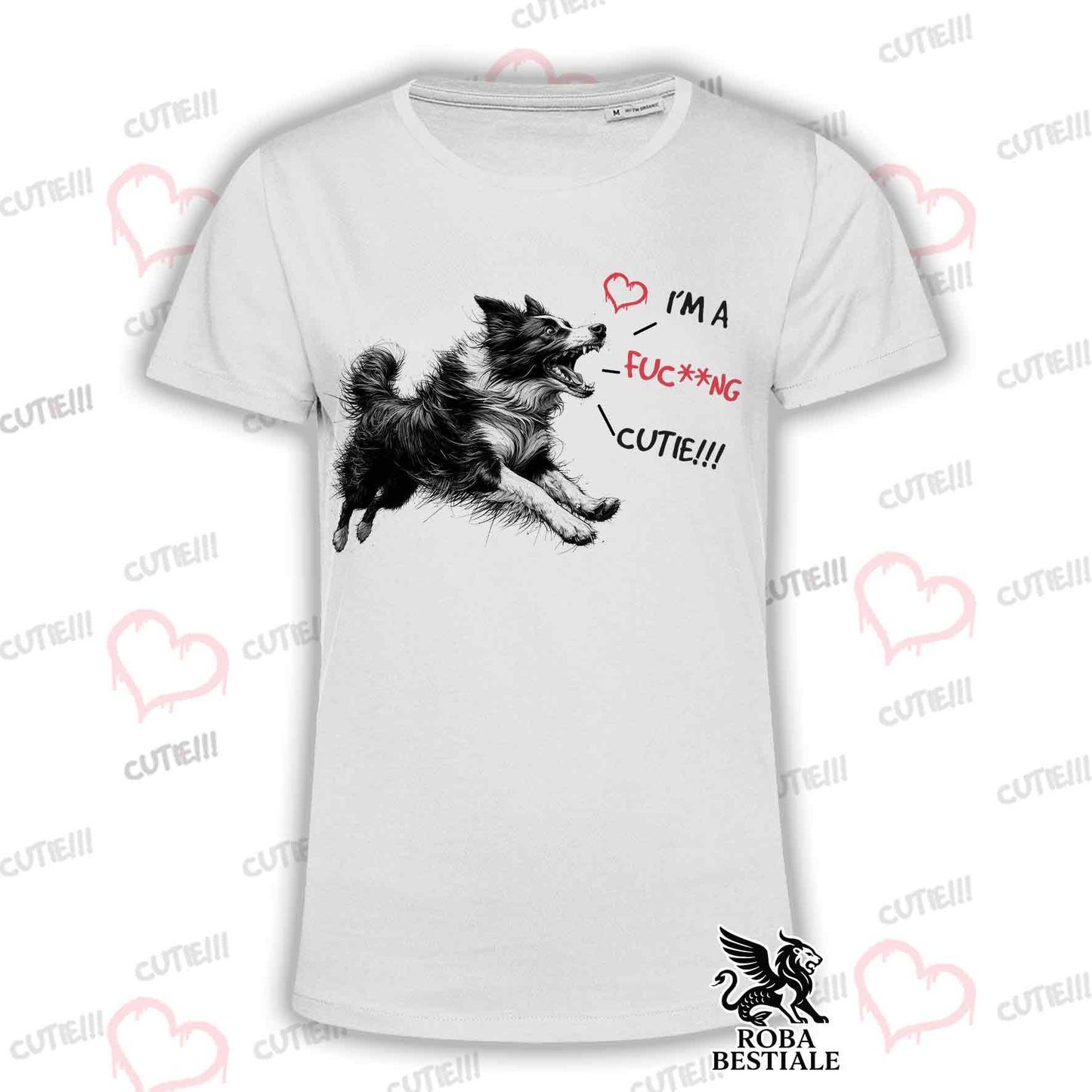 CUTIE T-Shirt - Black and White BORDER COLLIE - White or Beige, for Men or Women - from XS to 5XL