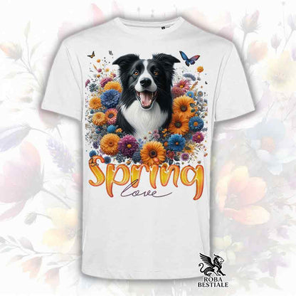 T-Shirt SPRING LOVE - BORDER COLLIE Bianco e Nero - Bianca o Beige, da Uomo o da Donna - dalla XS alla 5XL