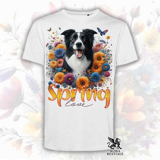 T-Shirt SPRING LOVE - BORDER COLLIE Bianco e Nero - Bianca o Beige, da Uomo o da Donna - dalla XS alla 5XL