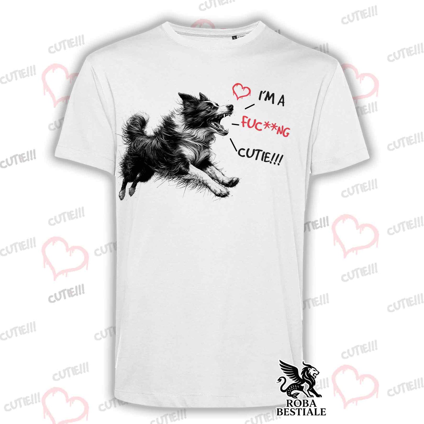 CUTIE T-Shirt - Black and White BORDER COLLIE - White or Beige, for Men or Women - from XS to 5XL