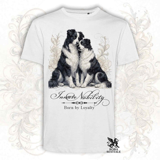 T-Shirt NOBILITY - BORDER COLLIE Bianco e Nero - Bianca o Beige, da Uomo o da Donna - dalla XS alla 5XL