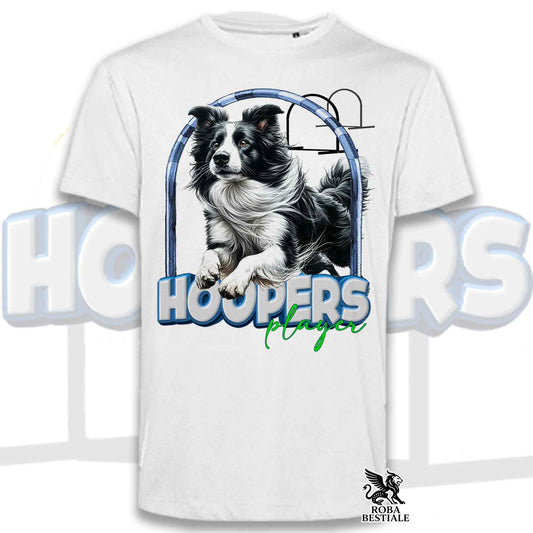 T-Shirt HOOPERS Player - BORDER COLLIE Bianco e Nero - Bianca o Beige, da Uomo o da Donna - dalla XS alla 5XL