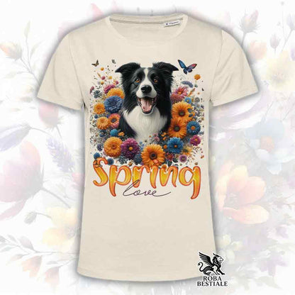 T-Shirt SPRING LOVE - BORDER COLLIE Bianco e Nero - Bianca o Beige, da Uomo o da Donna - dalla XS alla 5XL