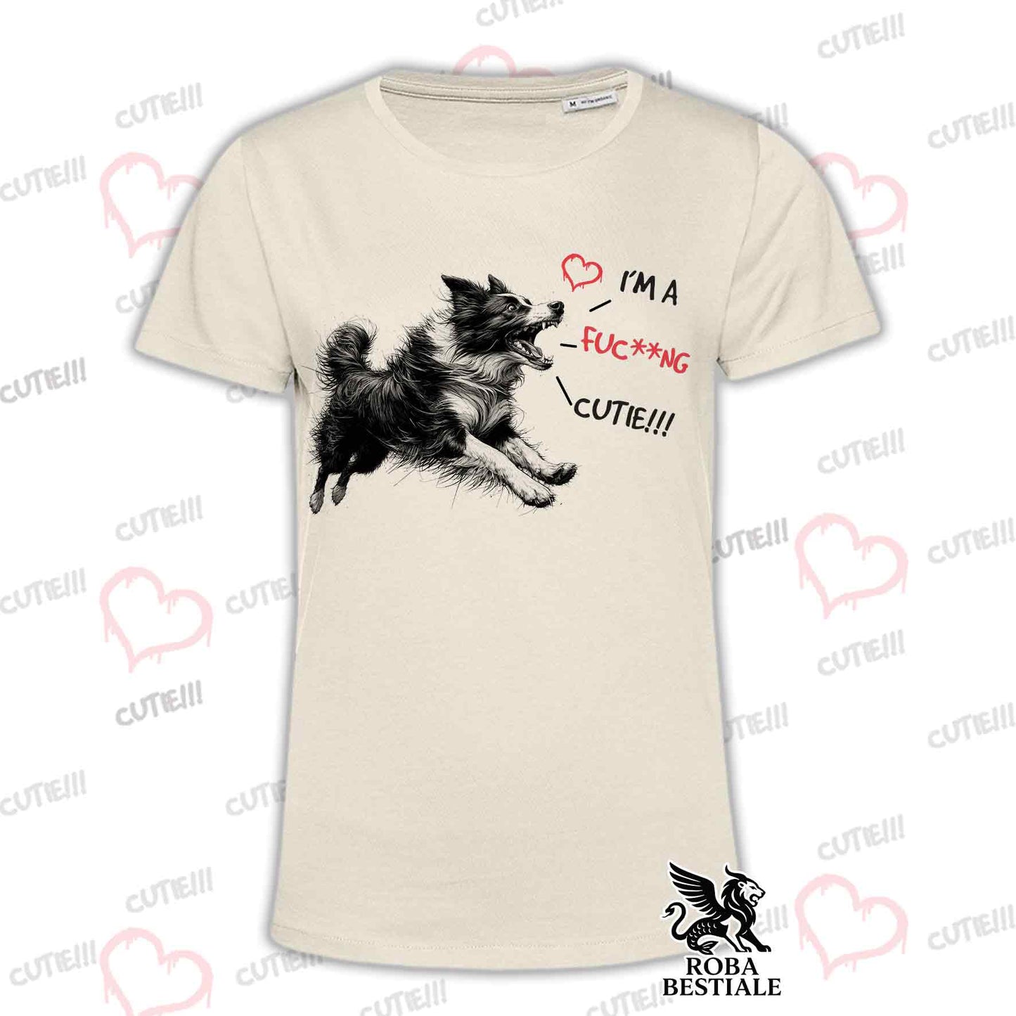 CUTIE T-Shirt - Black and White BORDER COLLIE - White or Beige, for Men or Women - from XS to 5XL