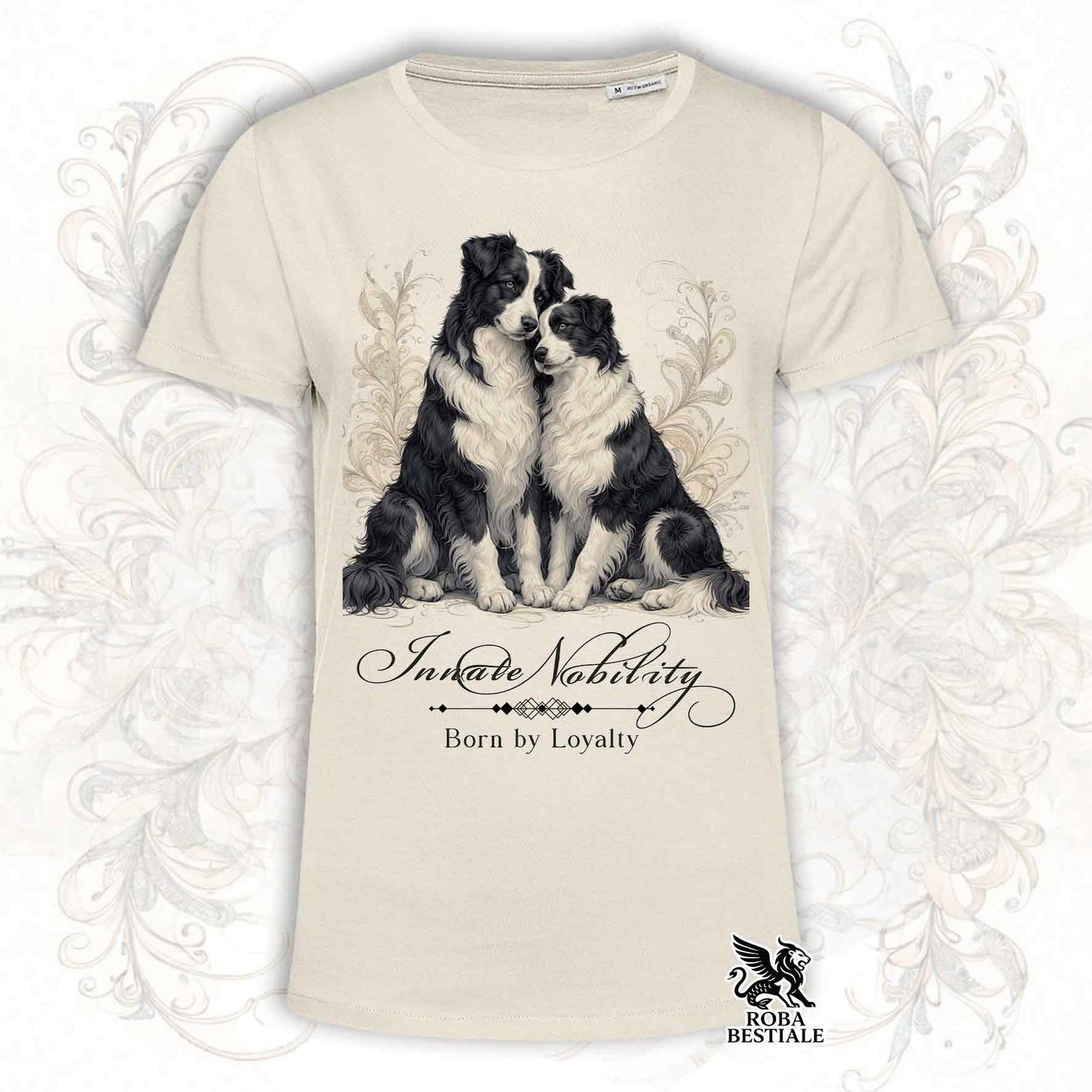 T-Shirt NOBILITY - BORDER COLLIE Bianco e Nero - Bianca o Beige, da Uomo o da Donna - dalla XS alla 5XL