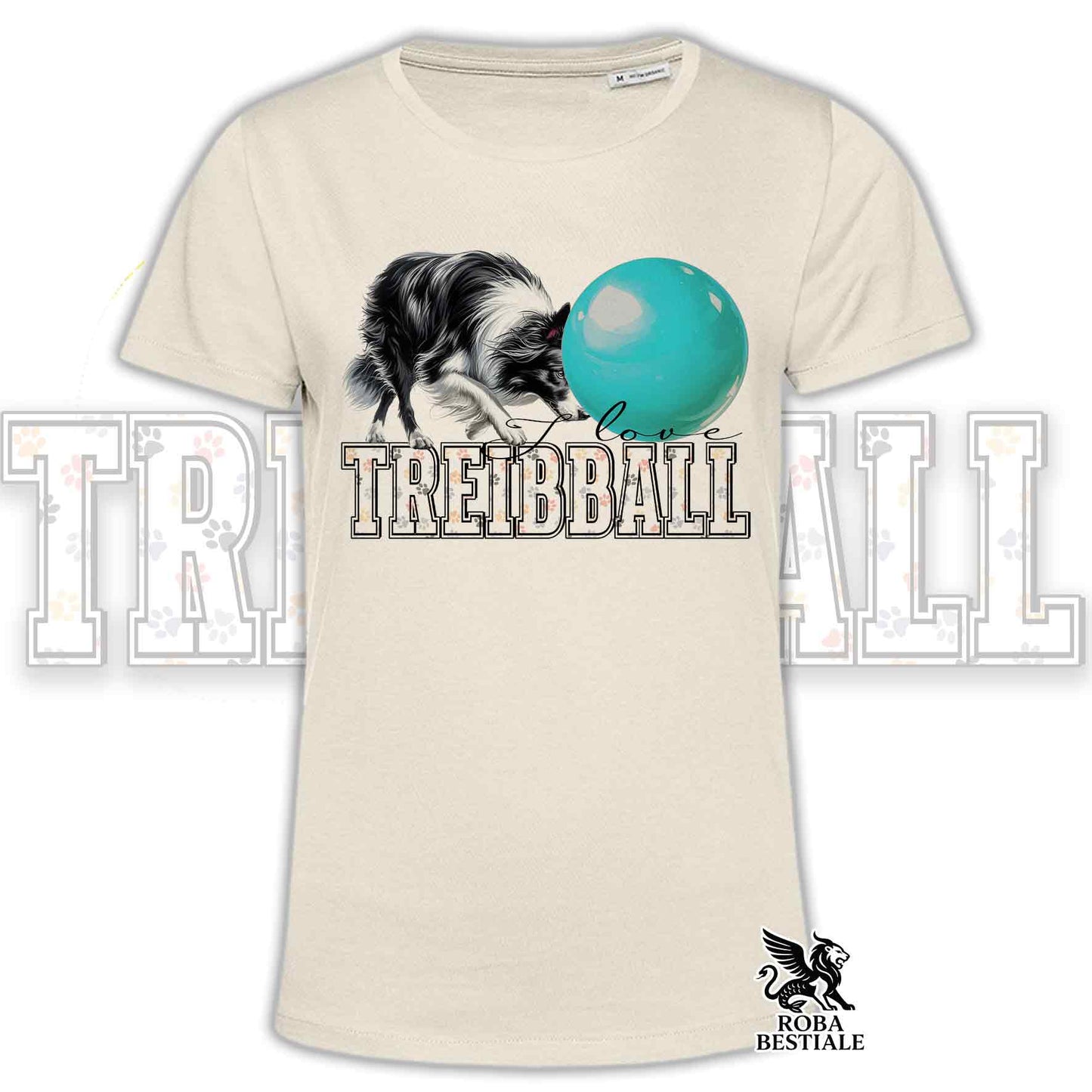 T-Shirt I LOVE TREIBBALL - BORDER COLLIE Bianco e Nero - Off White, colore dettagli a scelta - dalla XS alla 2XL