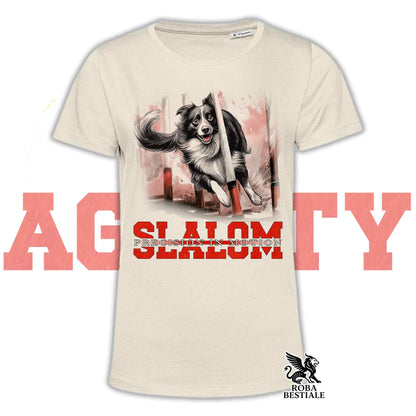 T-Shirt AGILITY SLALOM - BORDER COLLIE Blue Merle - Off White, colore dettagli a scelta - dalla XS alla 2XL