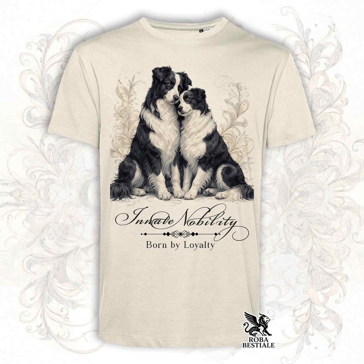 T-Shirt NOBILITY - BORDER COLLIE Bianco e Nero - Bianca o Beige, da Uomo o da Donna - dalla XS alla 5XL