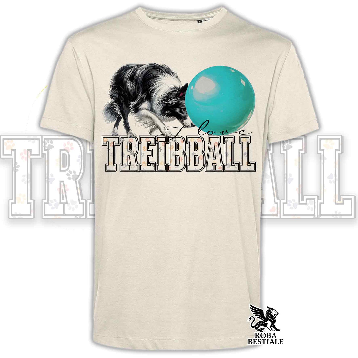 T-Shirt I LOVE TREIBBALL - BORDER COLLIE Bianco e Nero - Off White, colore dettagli a scelta - dalla XS alla 2XL