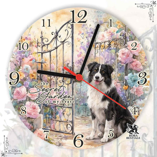 Orologio da Muro SECRET GARDEN - BORDER COLLIE Bianco e Nero - in MDF - diametro 20 o 30 cm