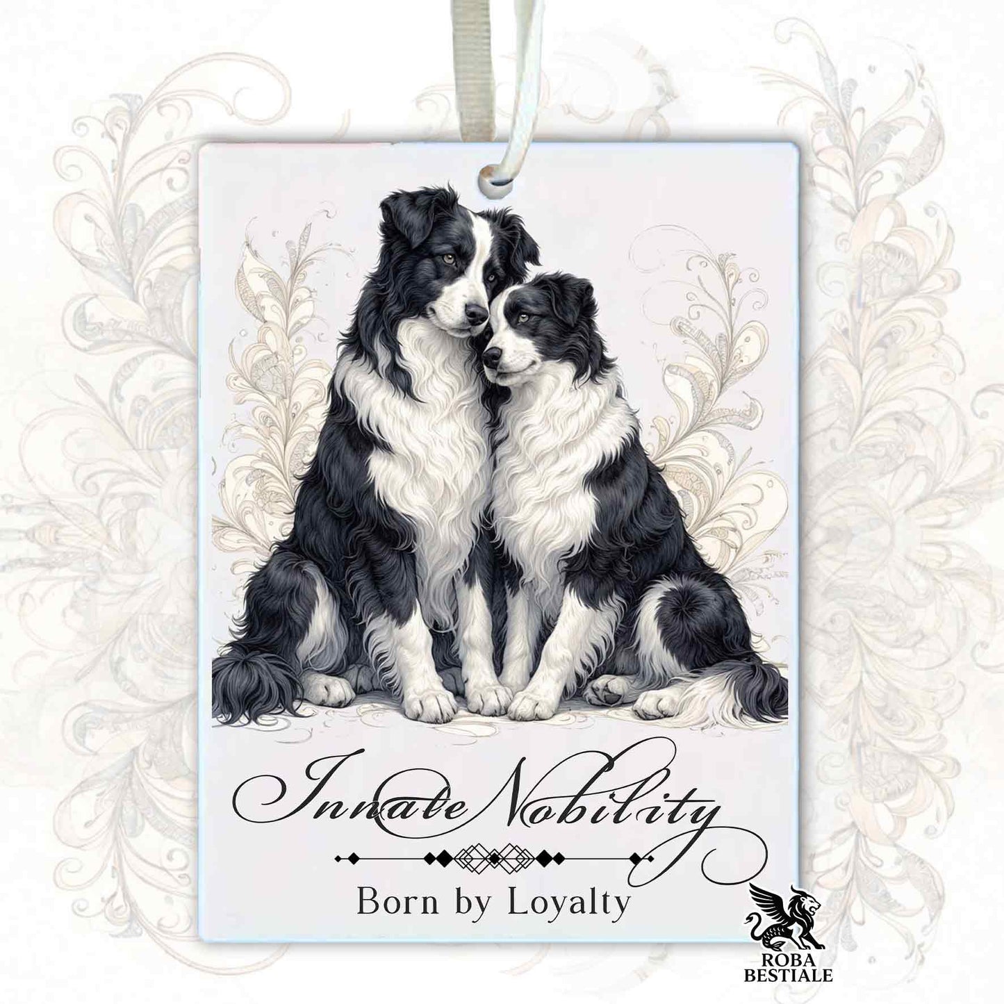 Profumatore NOBILITY - BORDER COLLIE Bianco e Nero - In Feltro, con cordino - 7,5 x 10 cm