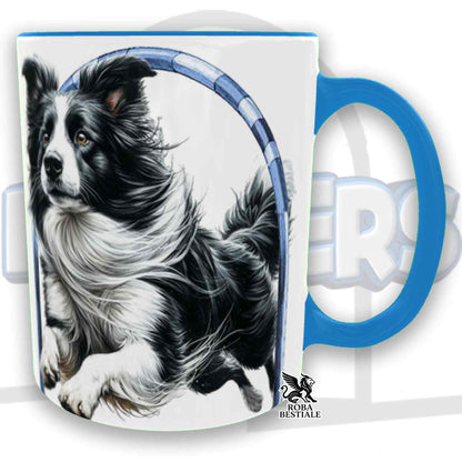 Tazza HOOPERS Player - BORDER COLLIE Bianco e Nero - In Ceramica, con manico e interno colorato - 330 ml