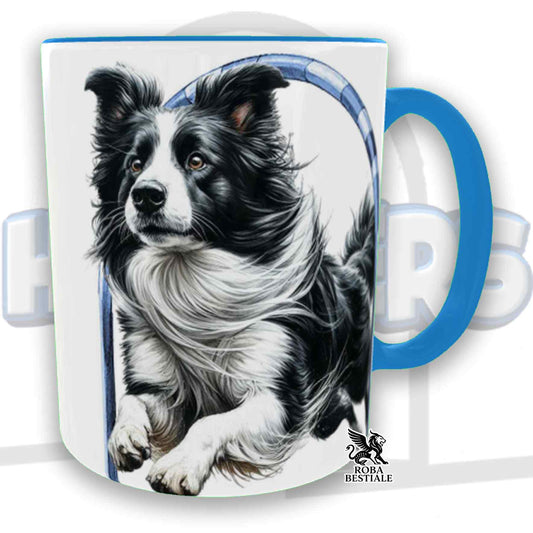 Tazza HOOPERS Player - BORDER COLLIE Bianco e Nero - In Ceramica, con manico e interno colorato - 330 ml