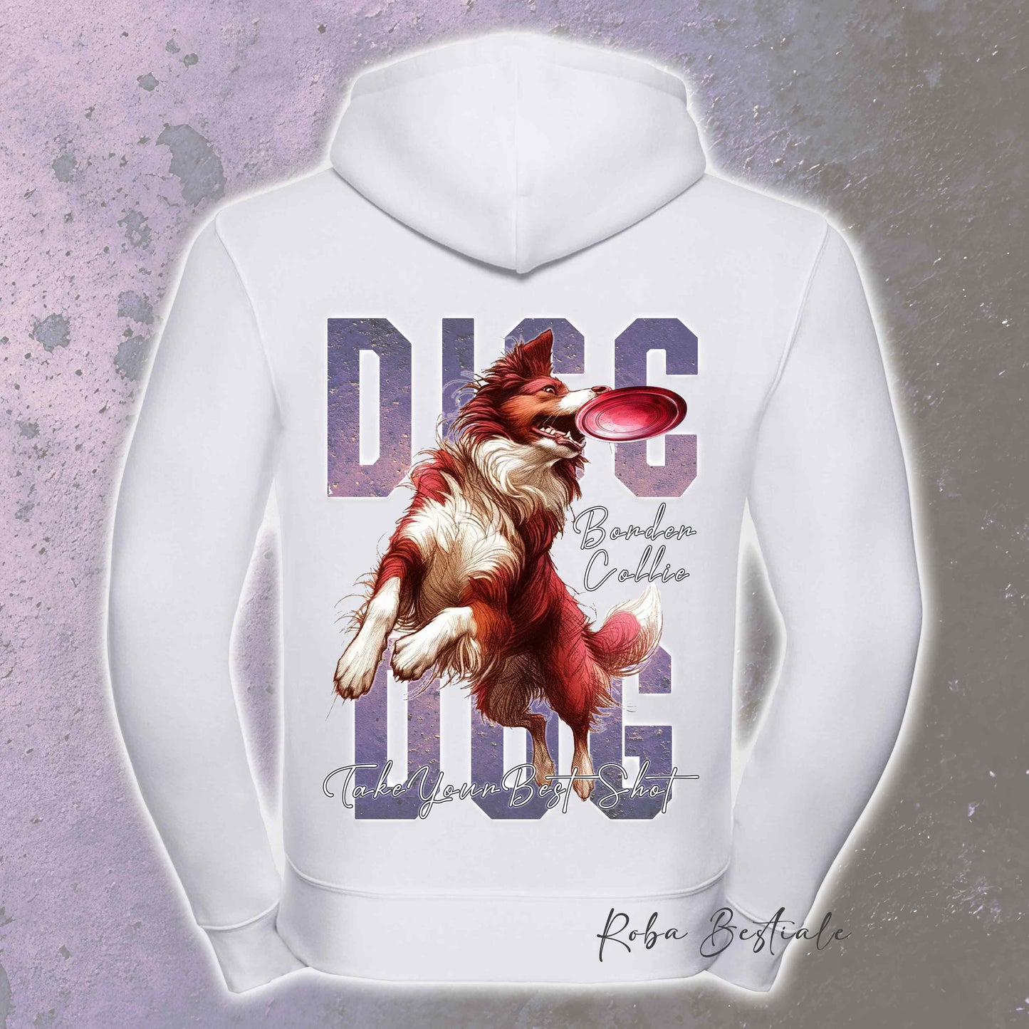 Felpa APTITUDE - DISC DOG - BORDER COLLIE Bianco e Rosso - Con Cappuccio e Full Zip, Uomo o Donna, in tanti colori - dalla XS alla 5XL
