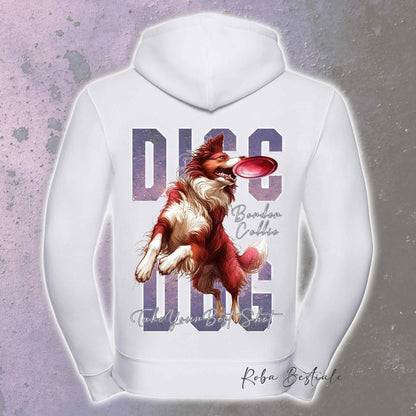 Felpa APTITUDE - DISC DOG - BORDER COLLIE Bianco e Rosso - Con Cappuccio e Full Zip, Uomo o Donna, in tanti colori - dalla XS alla 5XL