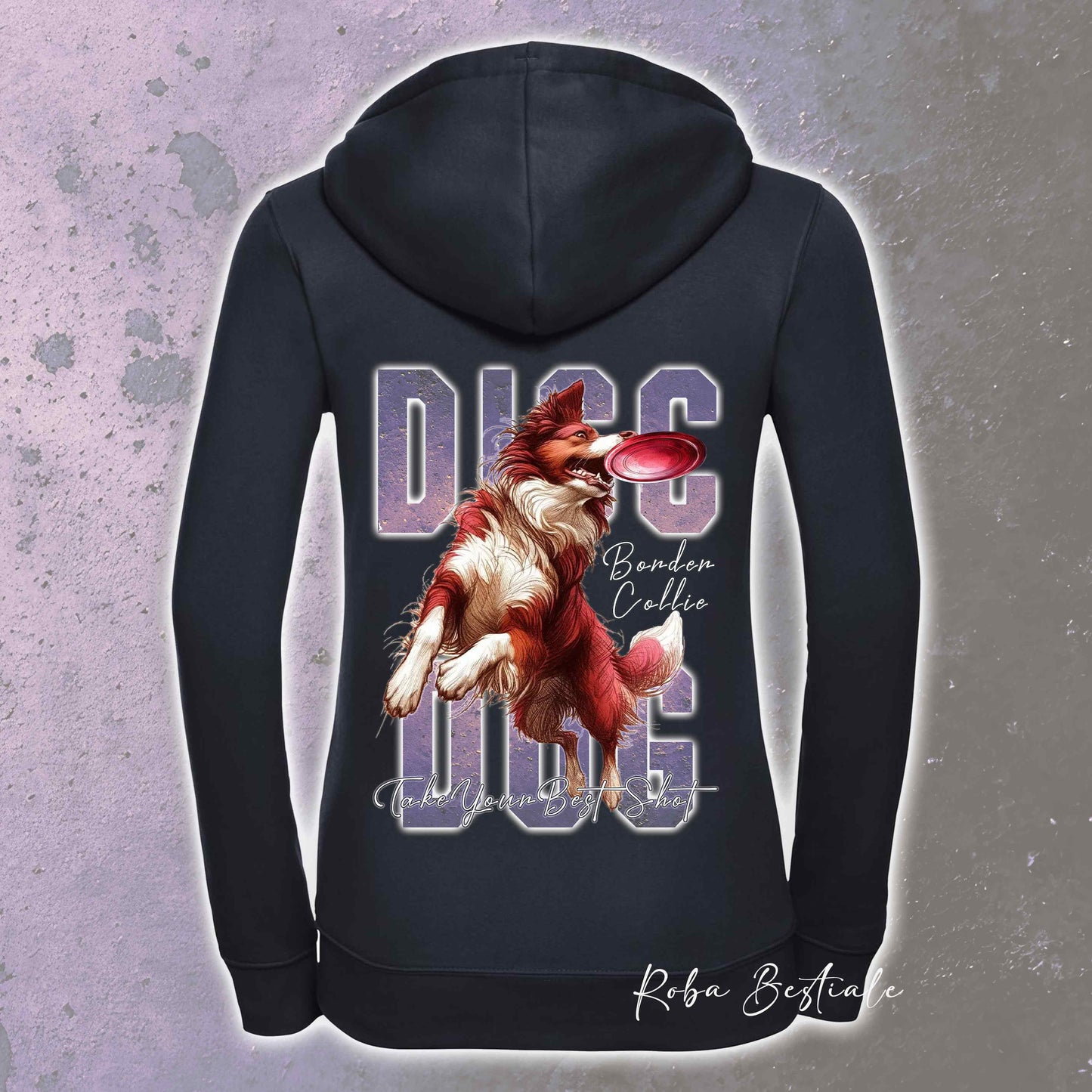 Felpa APTITUDE - DISC DOG - BORDER COLLIE Bianco e Rosso - Con Cappuccio e Full Zip, Uomo o Donna, in tanti colori - dalla XS alla 5XL