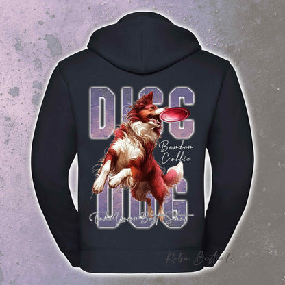 Felpa APTITUDE - DISC DOG - BORDER COLLIE Bianco e Rosso - Con Cappuccio e Full Zip, Uomo o Donna, in tanti colori - dalla XS alla 5XL