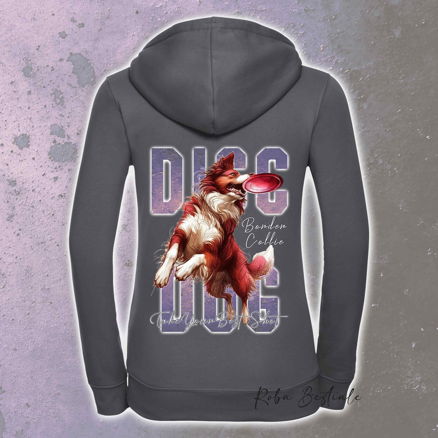 Felpa APTITUDE - DISC DOG - BORDER COLLIE Bianco e Rosso - Con Cappuccio e Full Zip, Uomo o Donna, in tanti colori - dalla XS alla 5XL