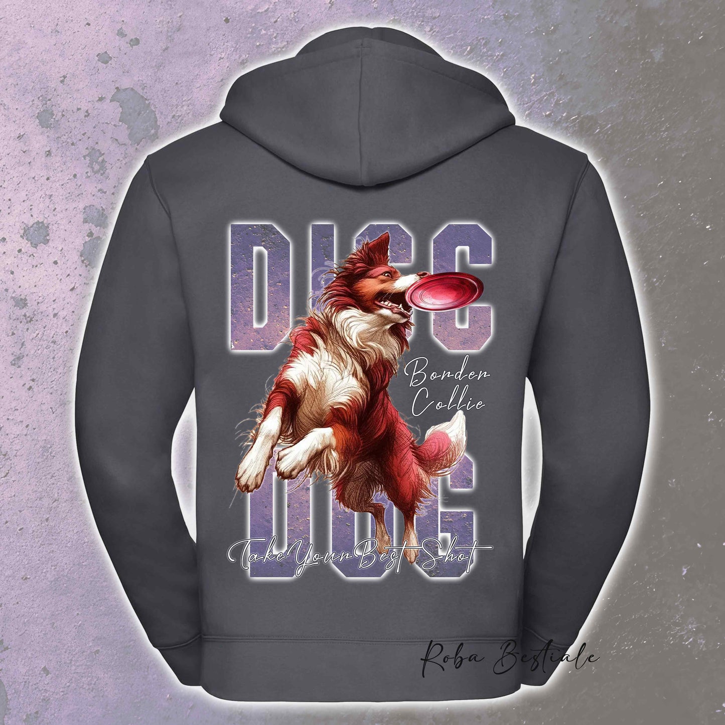 Felpa APTITUDE - DISC DOG - BORDER COLLIE Bianco e Rosso - Con Cappuccio e Full Zip, Uomo o Donna, in tanti colori - dalla XS alla 5XL