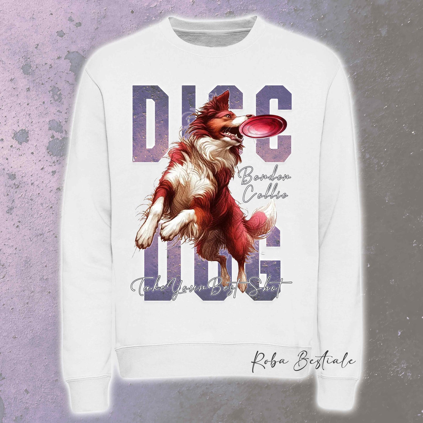 Felpa Invernale APTITUDE - DISC DOG - BORDER COLLIE Bianco e Rosso - Girocollo, Unisex, in tanti colori! - dalla XS alla 3XL